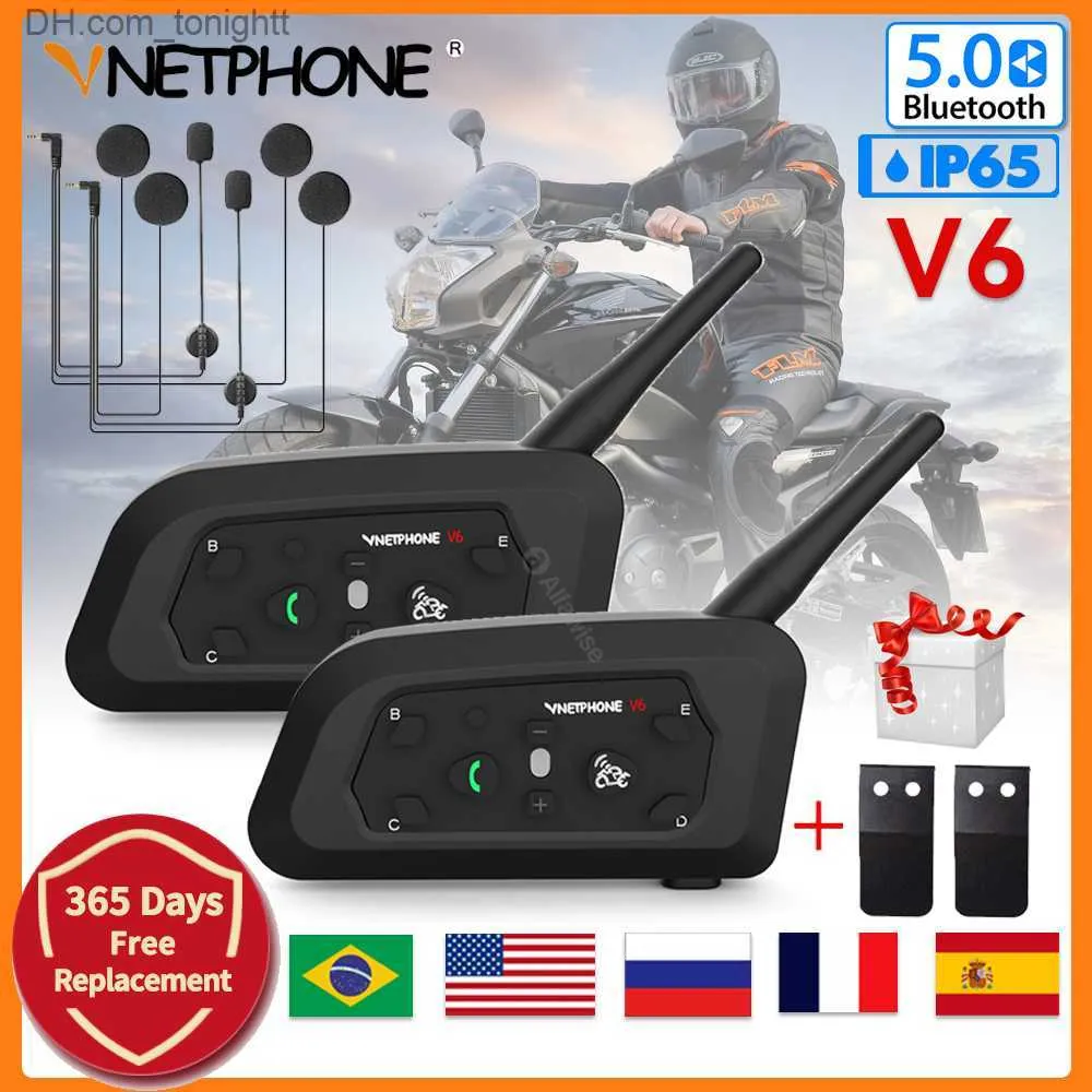 Vnetphone V6 Motorcycle Helmet Interphone Bluetooth Headset Intercom 3.5mm Jack Comunicador Full Duplex Interfones for 6 Riders Q230830