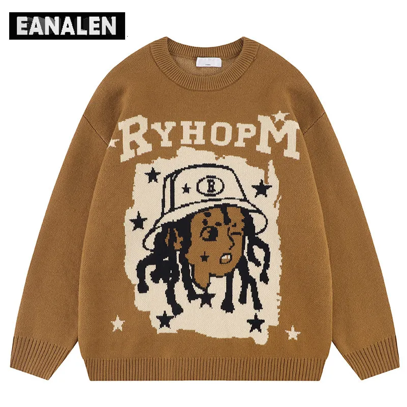 Men's Sweaters Harajuku Cartoon Anime Thick Sweater Men's Street Oversized Pullover Campus Retro Knit Sweater Grandpa Ugly Sweater Women's Y2K 230829