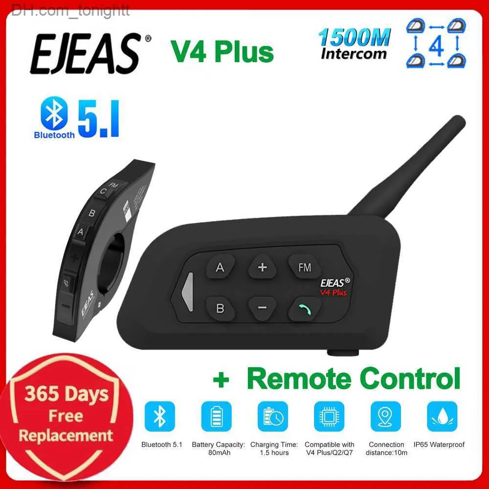 EJEAS V4 Plus Interphone moto 1500M Système de communication Groupe Interphone Bluetooth 5.1 Casque Casque À Distance pour 4 Riderst Q230830