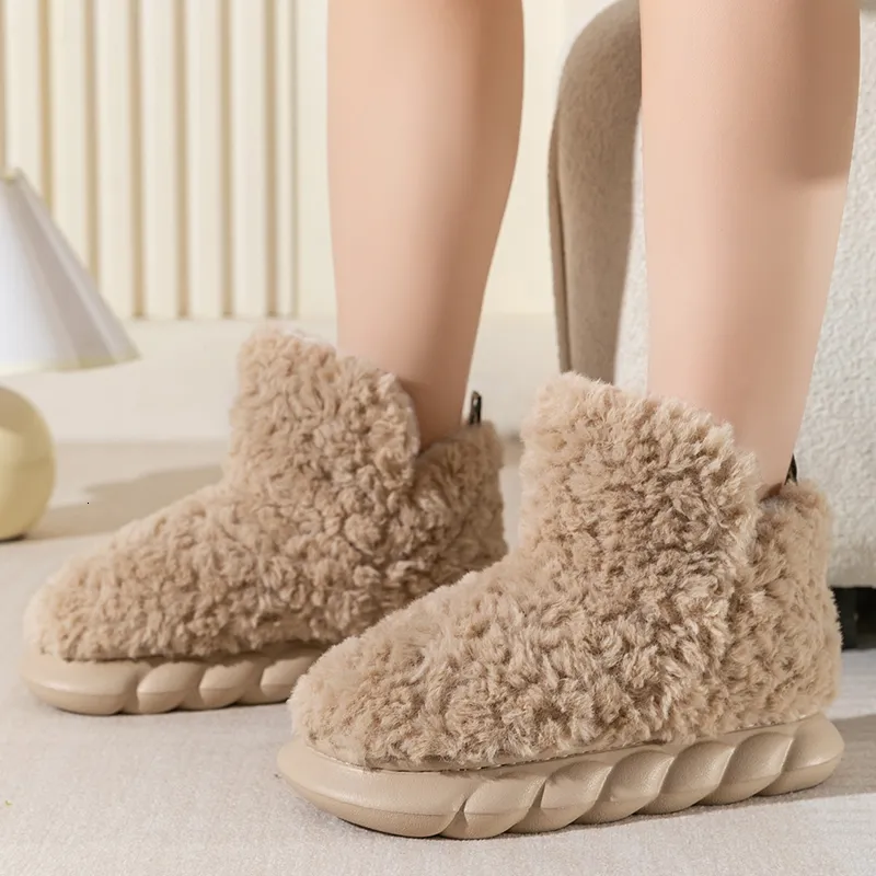 Slippers Harige Slipper Winter Thuis Slipper voor Vrouwen Warm Bont Hoge Top 4CM Dikke EVA Korte Laarzen Indoor Woonkamer Paar Slippers 230830