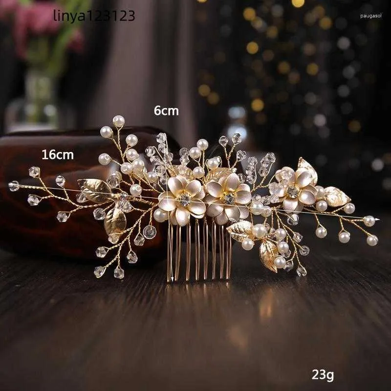 Haarspangen Hochzeit Kamm Seite Haarnadel Golden Floral Kristall Gabel Mode Perle Tiaras Kopfschmuck Braut Krone Schmuck