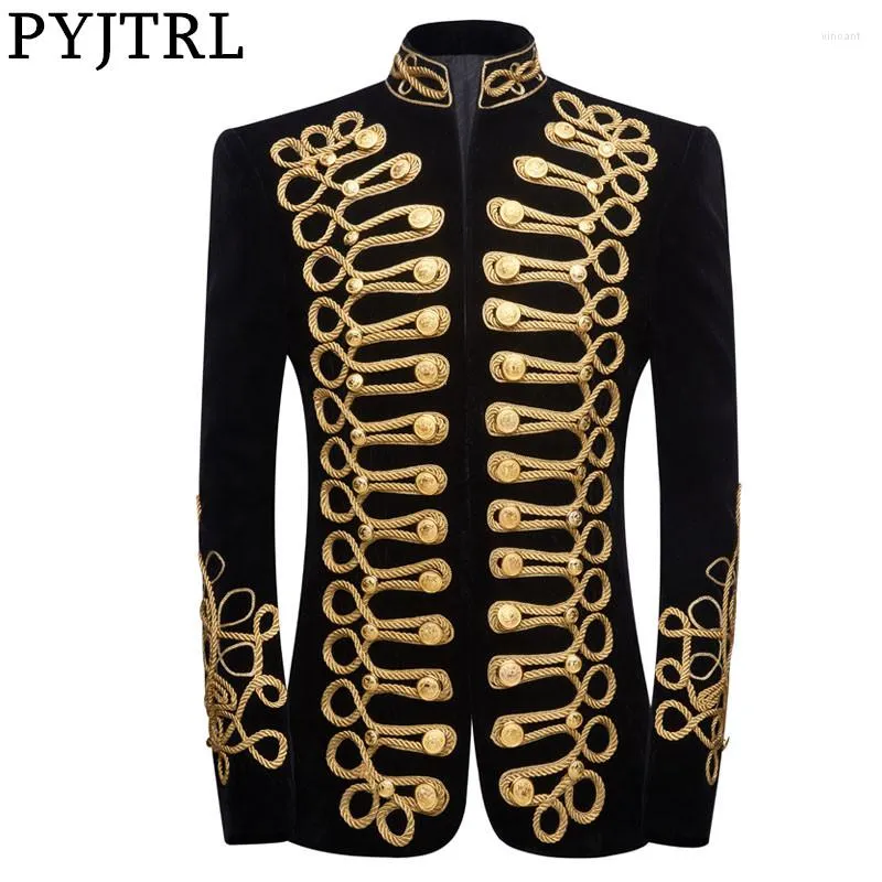 Ternos masculinos pyjtrl masculino plus size handmake preto ouro bordado veludo blazer dj cantores boate traje elegante terno jaqueta palco usa