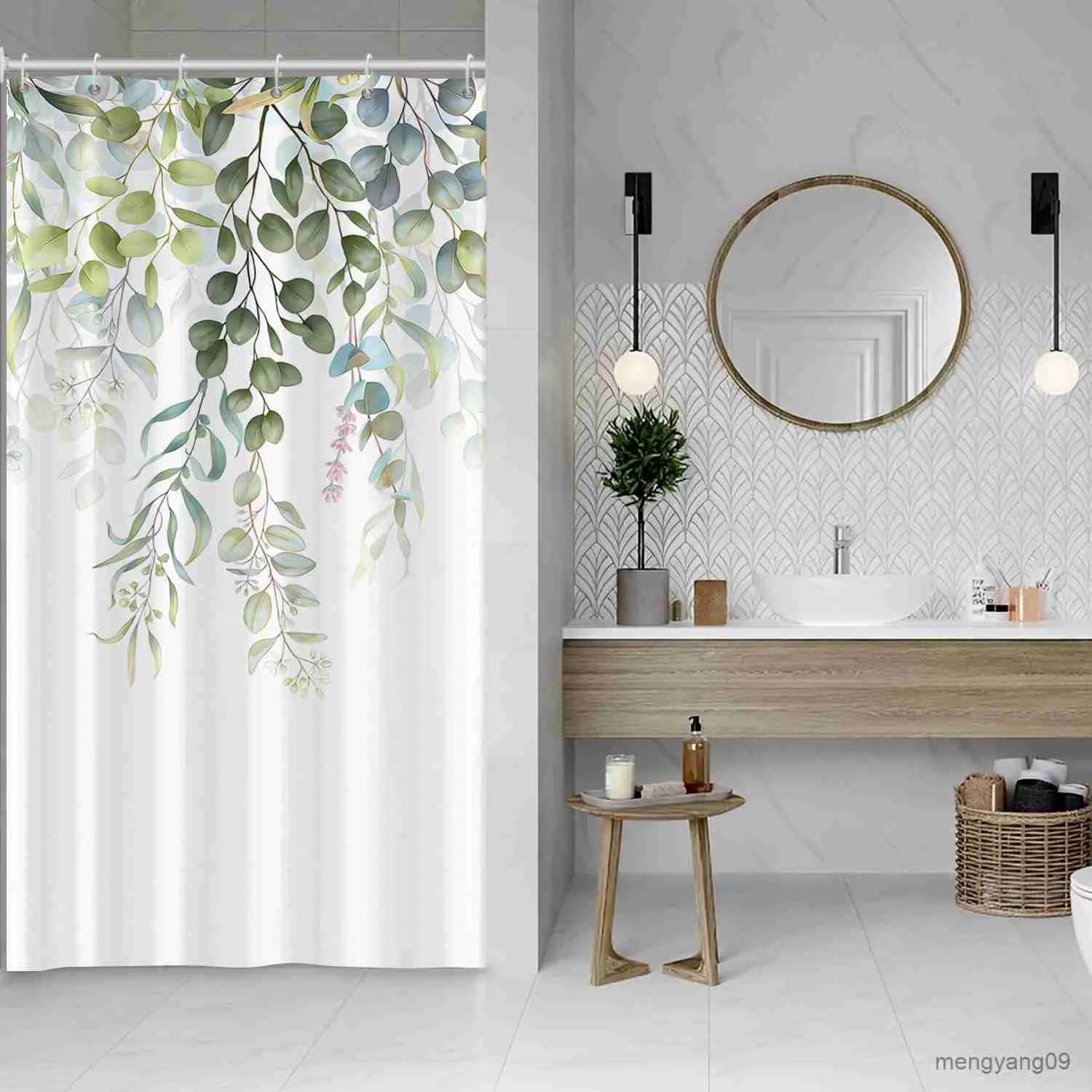 Rideaux de douche 36x72 demi-taille rideaux de douche feuilles vertes fleurs rideaux de bain rideau de douche imperméable décor de salle de bain avec R230830