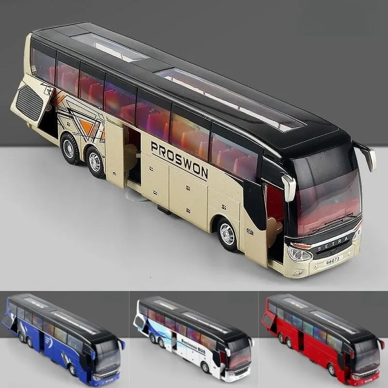 Druckgussmodell 1 50 SETRA Luxusbus Spielzeugauto Miniatur Zurückziehen Sound Licht Pädagogische Sammlung Geschenk für Jungen Kinder 230829