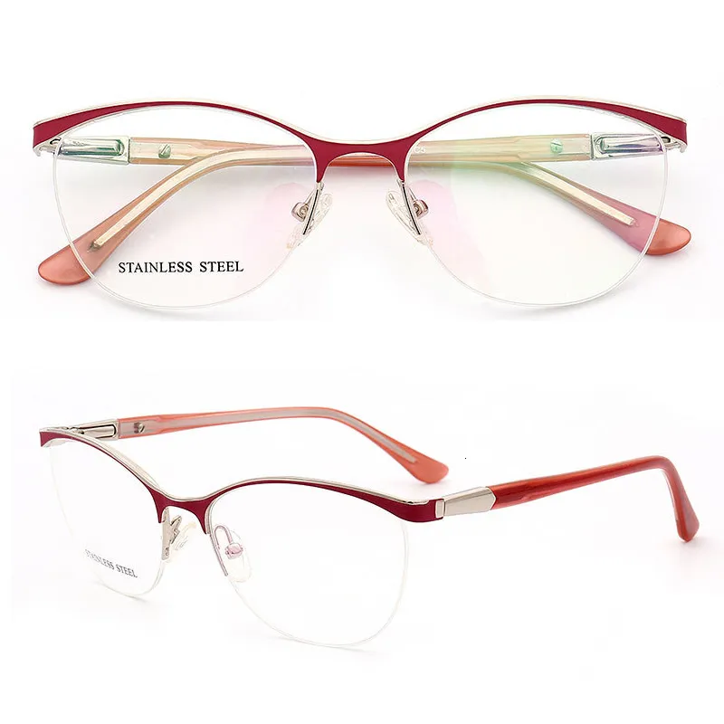 Fashion Sunglasses Frames Retro Women Optical Glasses Frame for Women Cat Eye Eyeglass Frame Prescription Metal Spectacles Red Tortoise Half Rim Eyewear 230830