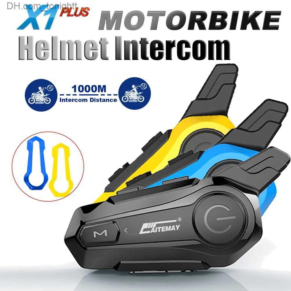 Motorcykelhjälm Intercom Bluetooth -headset 1000m för 2 ryttare Intercomunicador Waterproof Noice Reduction Wireless Interphone Q230830