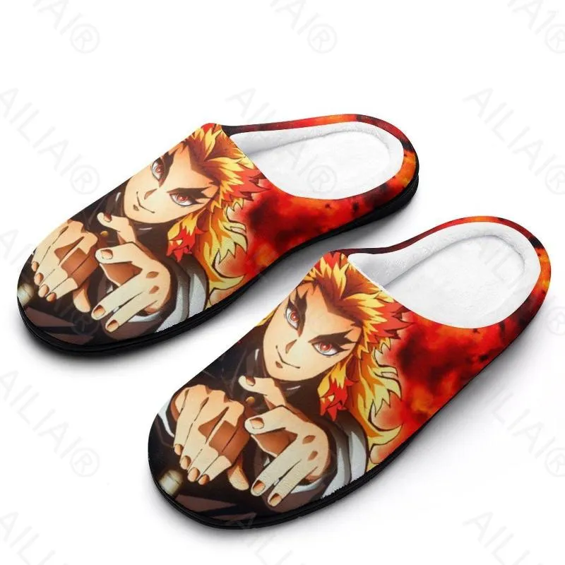 Slippers Rengoku Kyojuro (4) Sandalen Pluche Casual Warm Houden Schoenen Thermische Heren Dames Slipper Bed MocassinCottonHome