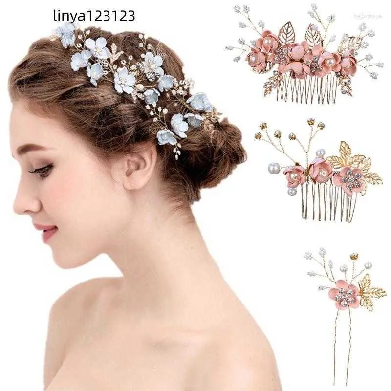 Hair Clips Korean Rhinestones Pearl Bridal Combs Wedding Crystal Princess Crown Hairpins Women Accessories