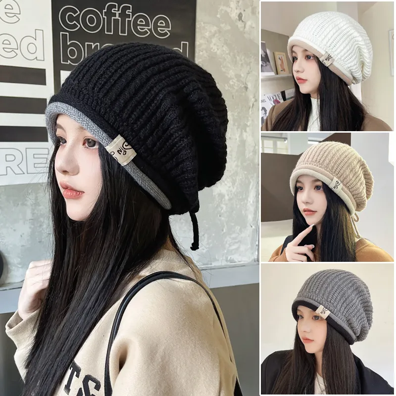 BeanieSkull Caps Heap Chapéu Mulheres Outono e Inverno Quente Malha Versão Coreana Versátil Rosto Slim Cor Sólida Solta Fit 230830