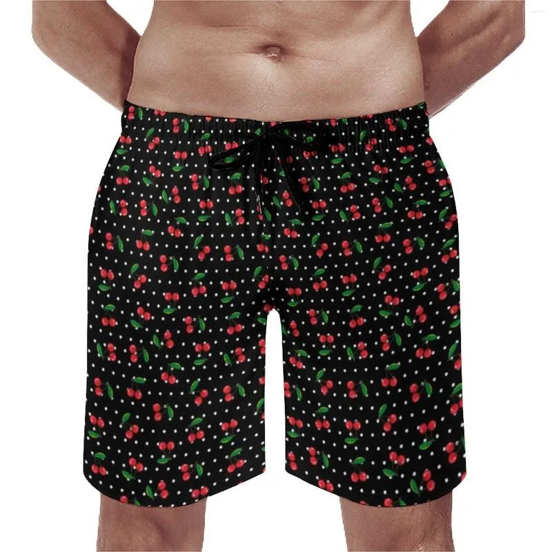 Mäns shorts Cherry and Leaf Board Polka prickar tryck avslappnad strand korta byxor manlig design sport fitness bekväma stammar gåva