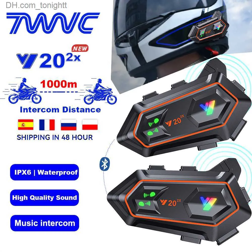 Y20 Motorradhelm-Headset, Motorrad-Gegensprechanlage, 2 Fahrer sprechen gleichzeitig, wasserdichte Gegensprechanlage, Vollduplex, mit DSP CVC Q230830