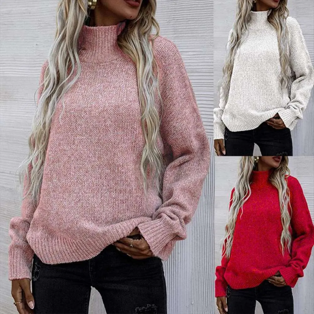 Höst och vinter ren färg kvinnors tröjor blusa löst rund halsband pullover vridna tröja kläder