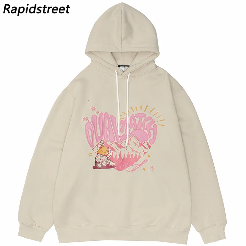 Mannen Hoodies Sweatshirts Mannen Hip Hop Hoodie Streetwear Sweatshirt Grappige Beer Hart Grafische Capuchon Trui Harajuku Katoen 230829