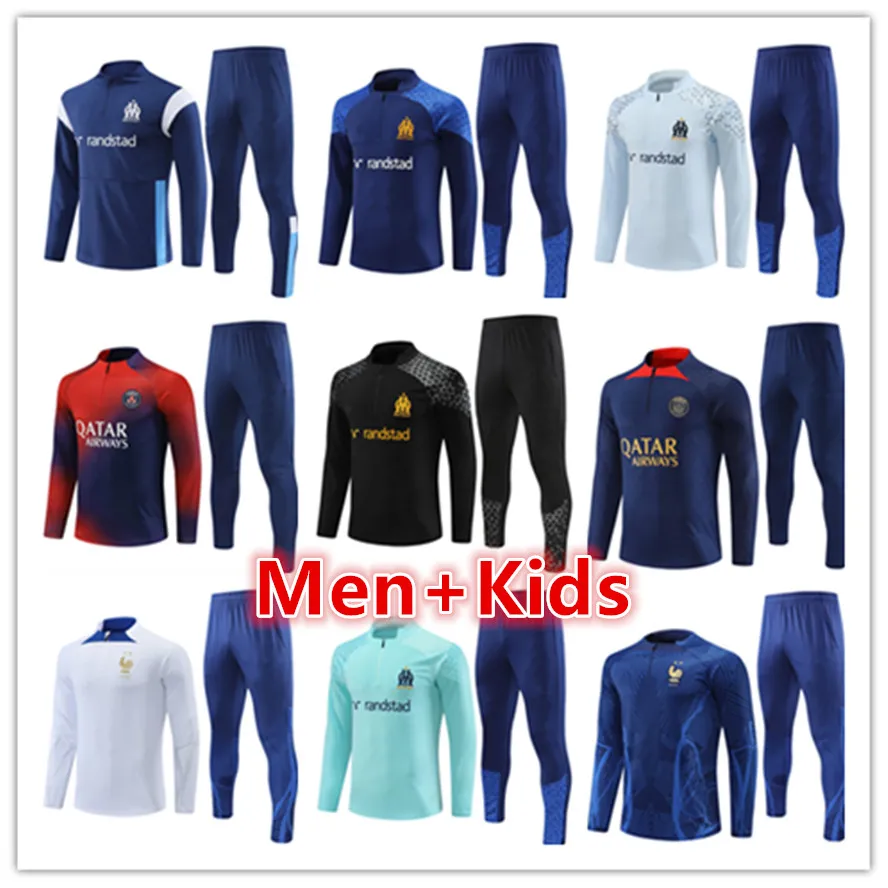 22 23 24 Marseille heren kinder voetbal trainingspak jersey sets Olympique de 2023 2024 om heren voetbalshirts trainingspak trainingspakken jas set survetement voet