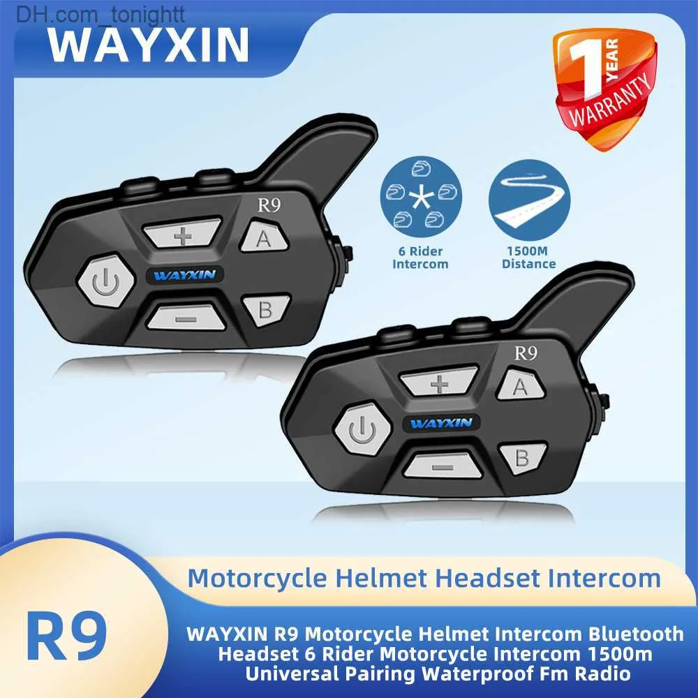 Wayxin R9 Motorcycle Intercom Helmet Headsets 6 Rider BT5.0 Komunikacja Interphone InterCompomunicador Moto Waterproof FM Radio Q230830