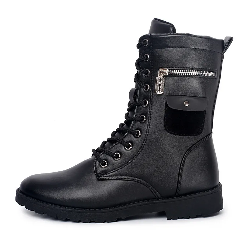 Stivali in pelle PU Uomo Moto Uomo Militare Equitazione Caccia Scarpe da passeggio Autunno Inverno MidCalf Designer di marca 230829