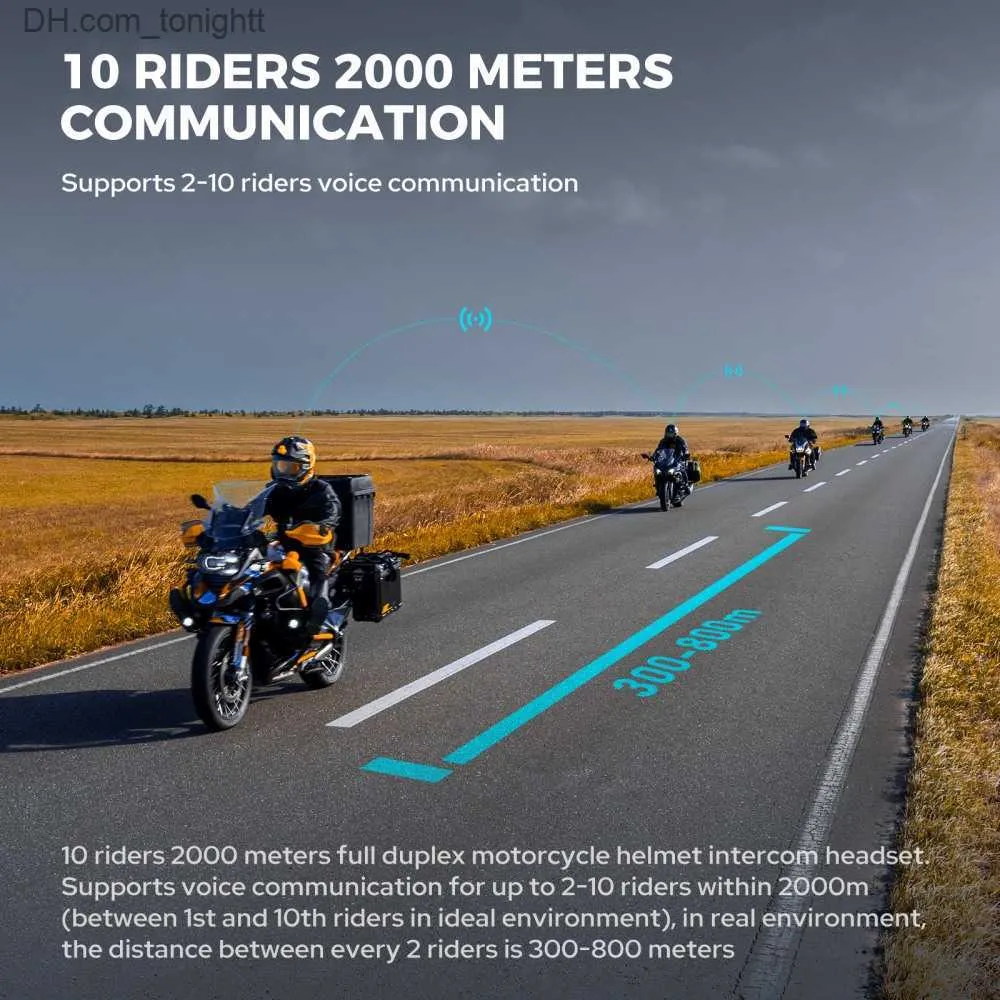 GEARELEC GX10 Motorcycle Intercom Helmet Bluetooth Headset 10 Riders 2km Wireless BT Motorbike Interphone FM Music Sharing Q230830
