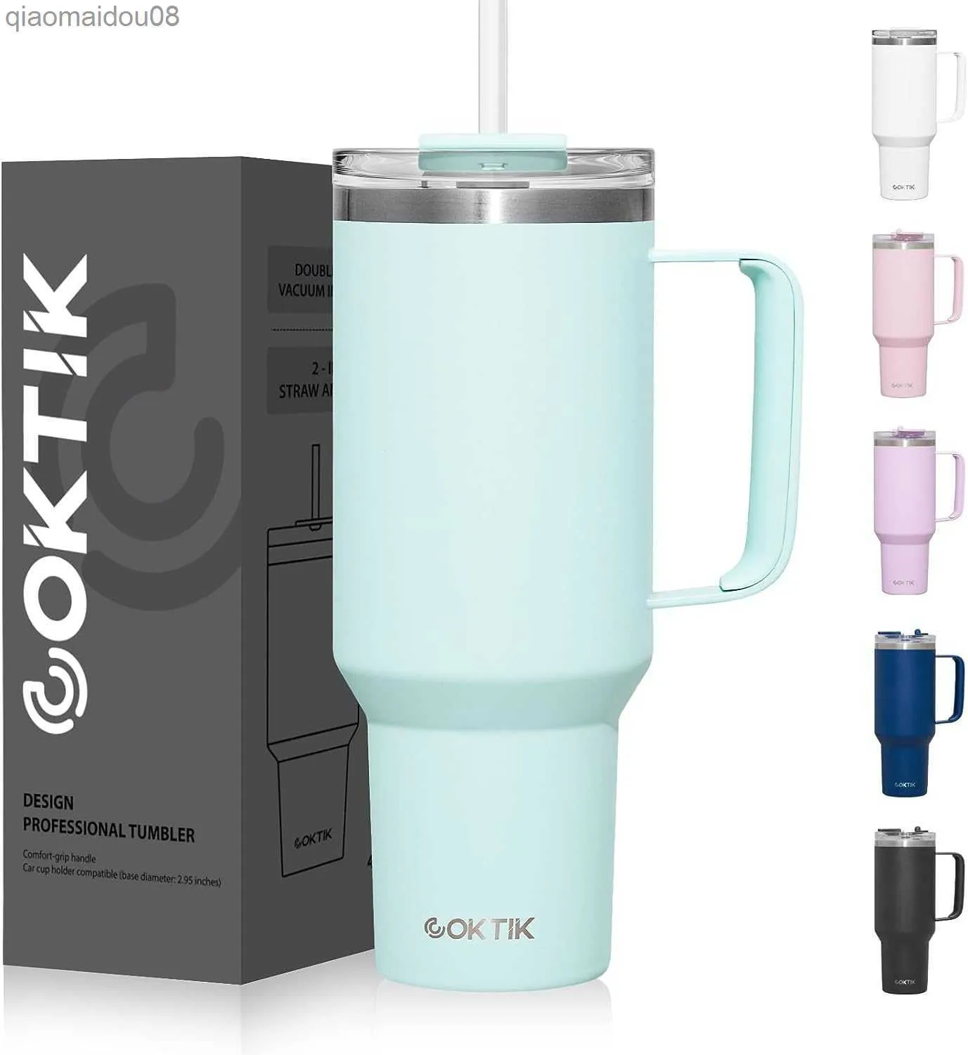 Tumblers COKTIK oz With Handle Straw 2-in-1 Lid (Straw/Flip) Vacuum Insulated Travel Mug Stainless Steel 40 Ounce Tumbler for Hot and Cold Beverages(Seafoam) HKD230830