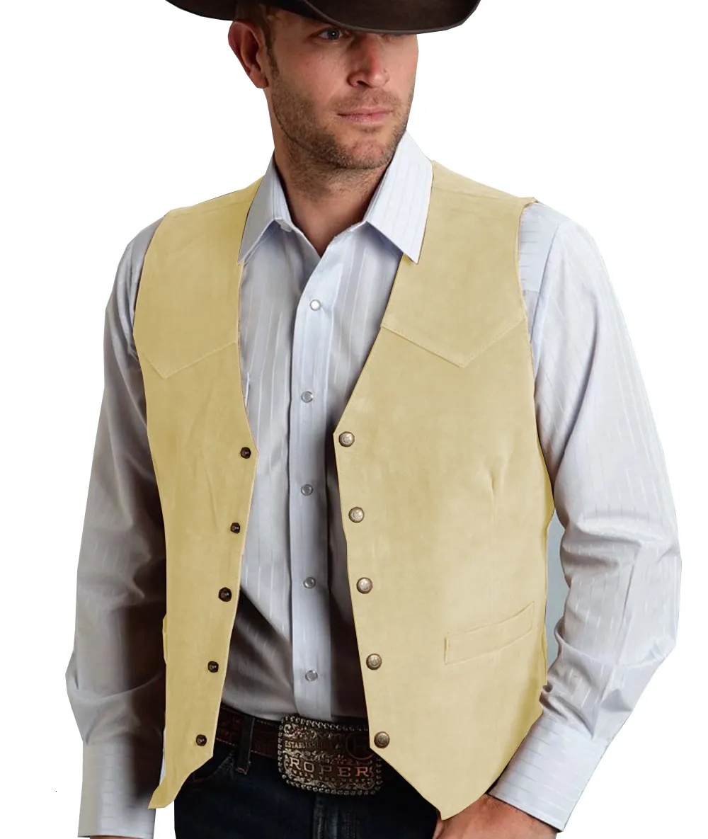 Herrenwesten Braune Weste Formeller Business-Anzug Wildlederweste Trauzeugen Für Hochzeit Cowboy 230829_voghion.com