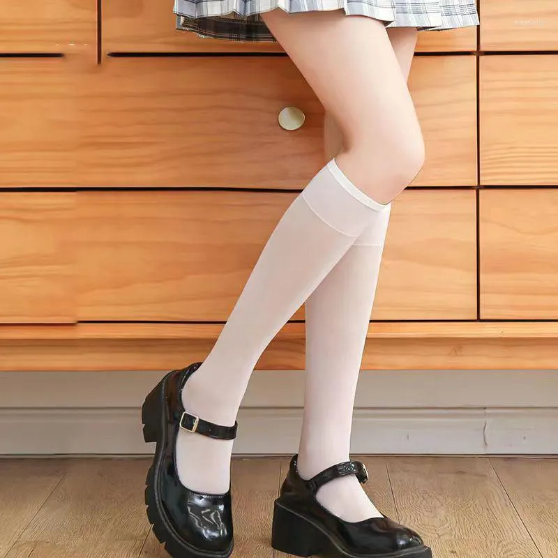 Calcetines de mujer Dreamlikelin Primavera Verano mujer Lolita rodilla transparente largo estilo coreano blanco negro tubo alto fino
