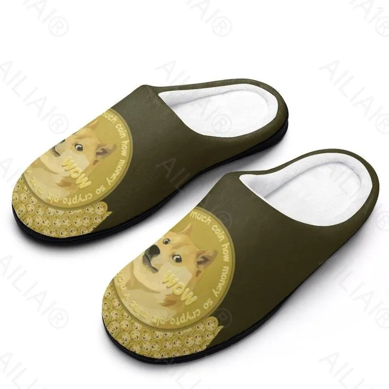 Slippers Dogecoin Crypto Valuta Hond Munt Thuis 4 Sandalen Pluche Casual Warme Schoenen Thermische Heren Dames Slipper Winter Anime Slippe