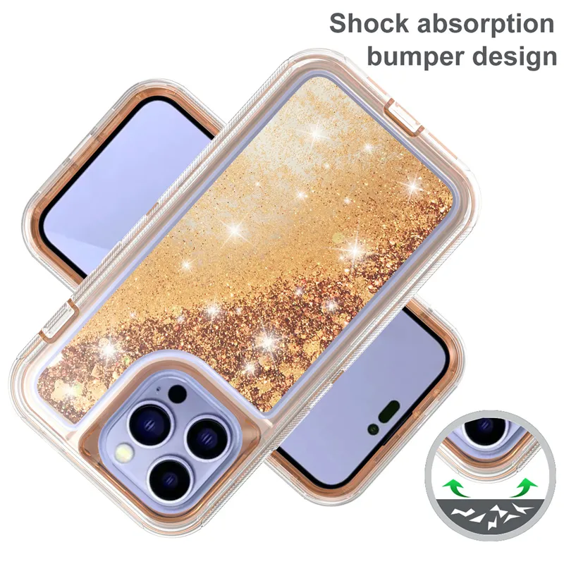 3-in-1 Glitter Liquid Quicksand Case with Bling Crystal Robot Defender ...