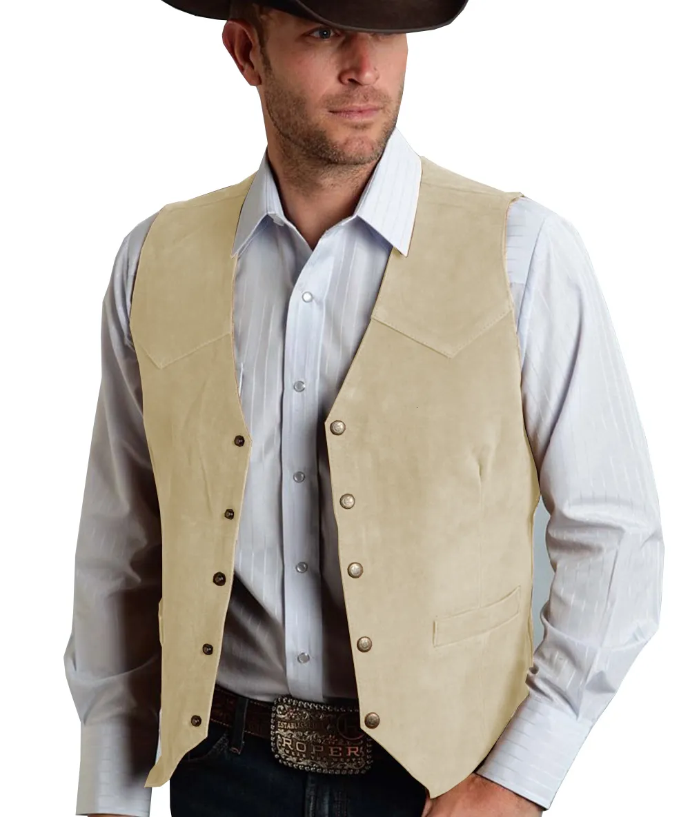 Herrenwesten Braune Weste Formeller Business-Anzug Wildlederweste Trauzeugen Für Hochzeit Cowboy 230829_voghion.com