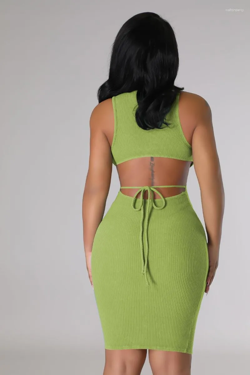 Sleeveless Bodycon Midi Dress WUHE Knit Ribbed Tie Up Backless Hooded  Summer Dress for Women from Dhgate Basic & Casual Dresses - price 35.95