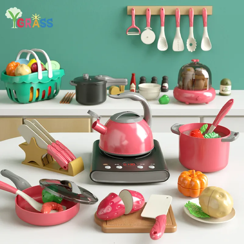キッチンは子供のためのフードキッチンのおもちゃのふりをする料理セット子供のナイフカッティングフルーツポットパン調理器具ゲームギフト230830