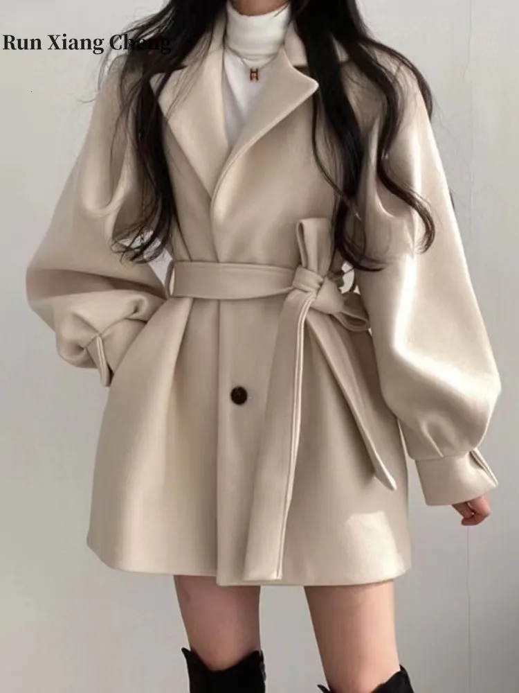 Femmes laine mélanges court manteau de laine automne hiver lourd décontracté Style Hepburn à la mode et haut Simple 230830