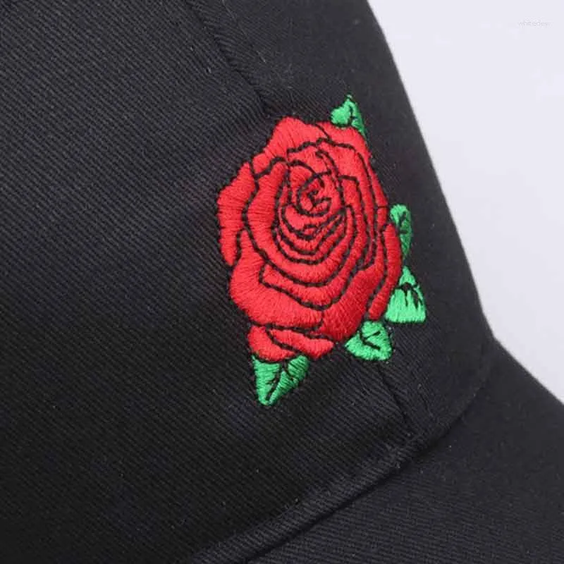 Red Rose Dad Hat Embroidered Black Baseball Cap Adjustable Cotton Casual Streetwear Unisex