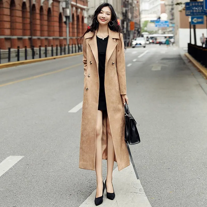 Casacos de trincheira femininos high end e temperamento atmosférico camurça casaco 2023 primavera outono jaqueta longa versão coreana super
