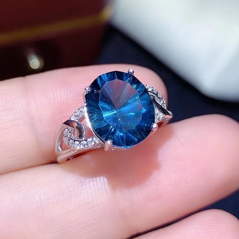 Cluster Rings Colife Jewelry Classic Topaz Ring for Party 9mm 11mm Natural London Blue Silver 925