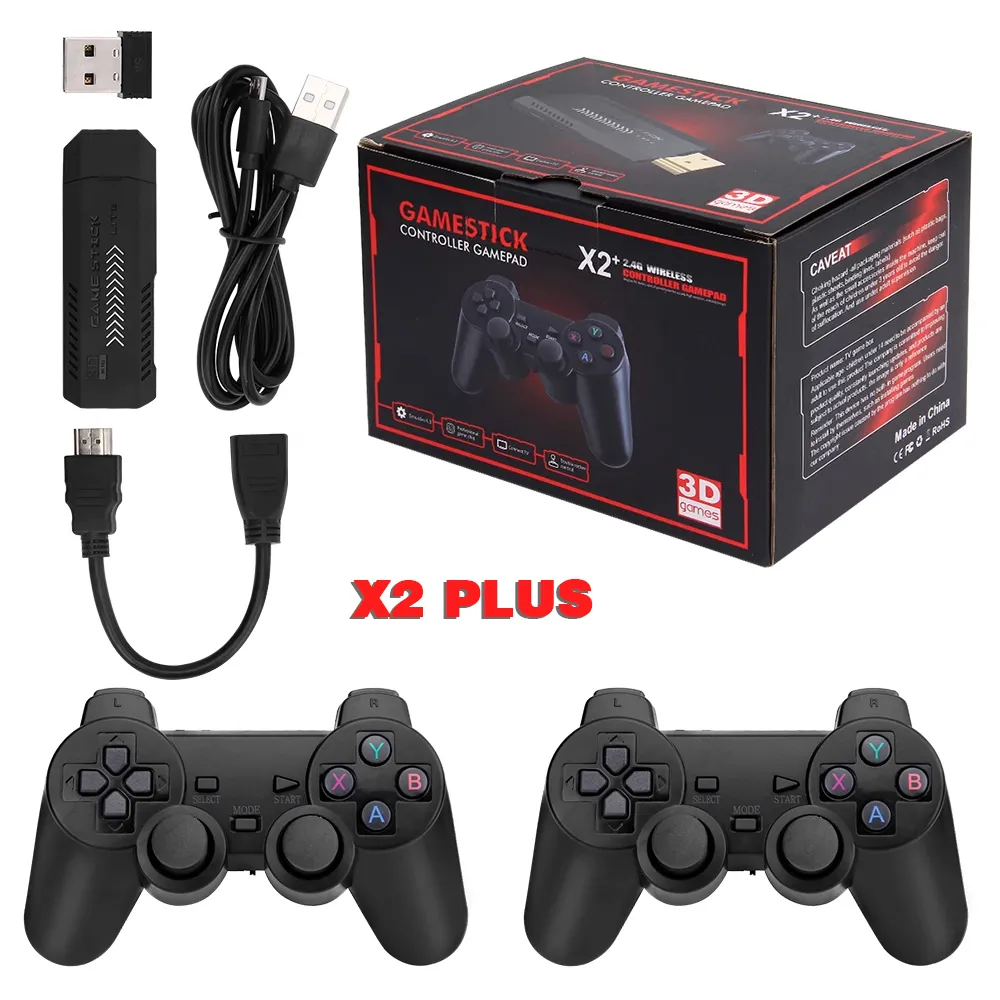 Gamecontrollers Joysticks X2 PLUS Video Stick 1080P Console 24G Dubbele draadloze controller 41000 Games 128GB Retro voor TV Boy Gift 230830