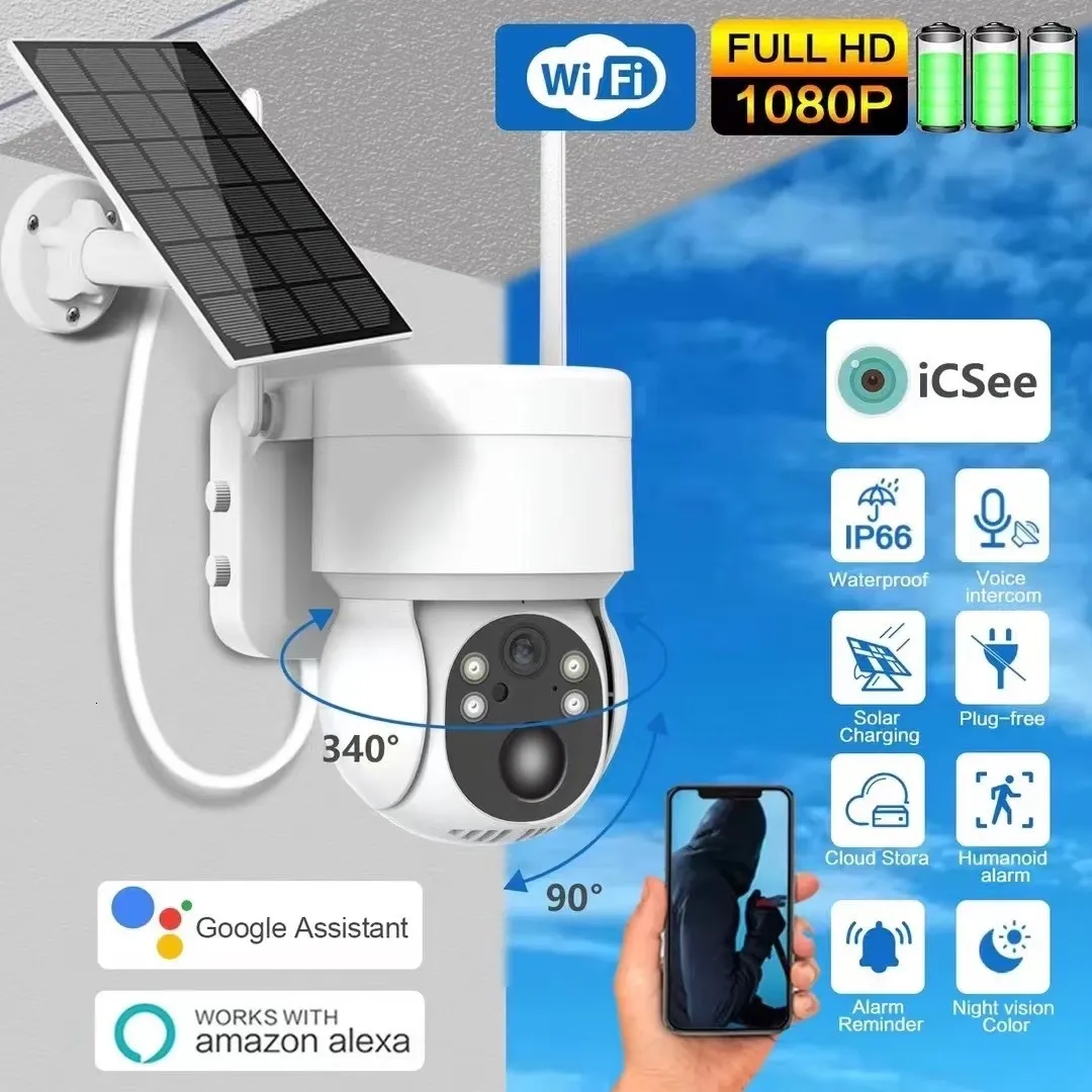 Caméras IP 1080P WIFI Caméra solaire PIR Détection humaine 4MP Panneau PTZ CCTV Surveillance sans fil Batterie rechargeable 230830