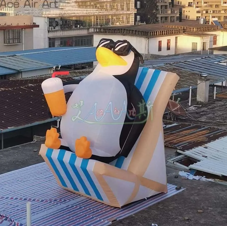 wholesale All'aperto 5mH 16.5ftH con ventilatore Pinguino gonfiabile Gigante modello di cartone animato animale con soffio d'aria per parco giochi o decorazione della spiaggia