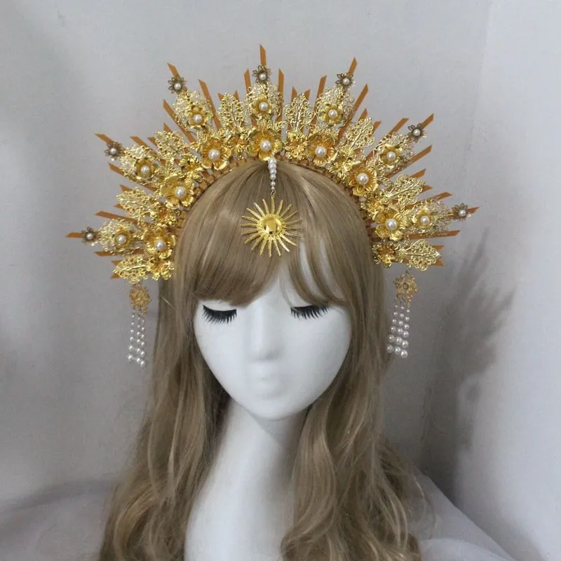 Diy Kit Zip Tie Goddess Halo Crown Headpiece Gold Sunburst Celestial Graviditet Moderskap Huvudstycke Tiara för fotoshoot