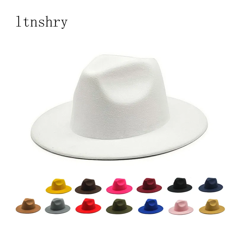 Wide Brim Hats Bucket Autumn Winter Womens Felt Hat Fedoras Big For Women British Style Vintage Church Lady Flat White jazz cap 230829