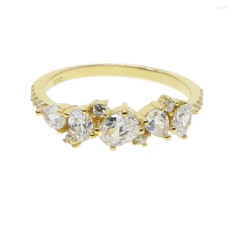 Anillos de racimo Brillante Pequeño Moda Cubic Zircon Anillo Real 925 Plata Esterlina Para Mujeres Niñas Delicado Color Oro Fino CZ Crystal Bague