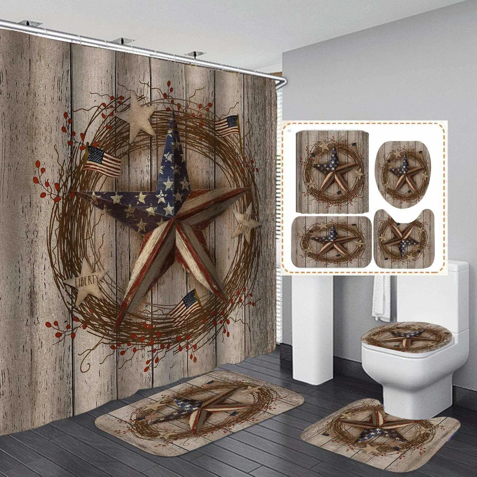Farmhouse Western Shower Curtain Set Patriotic Flag Barn Wood Country Style  Bathroom Decor From Mengyang09, $21.78 | DHgate.Com, image size:1667x1667
