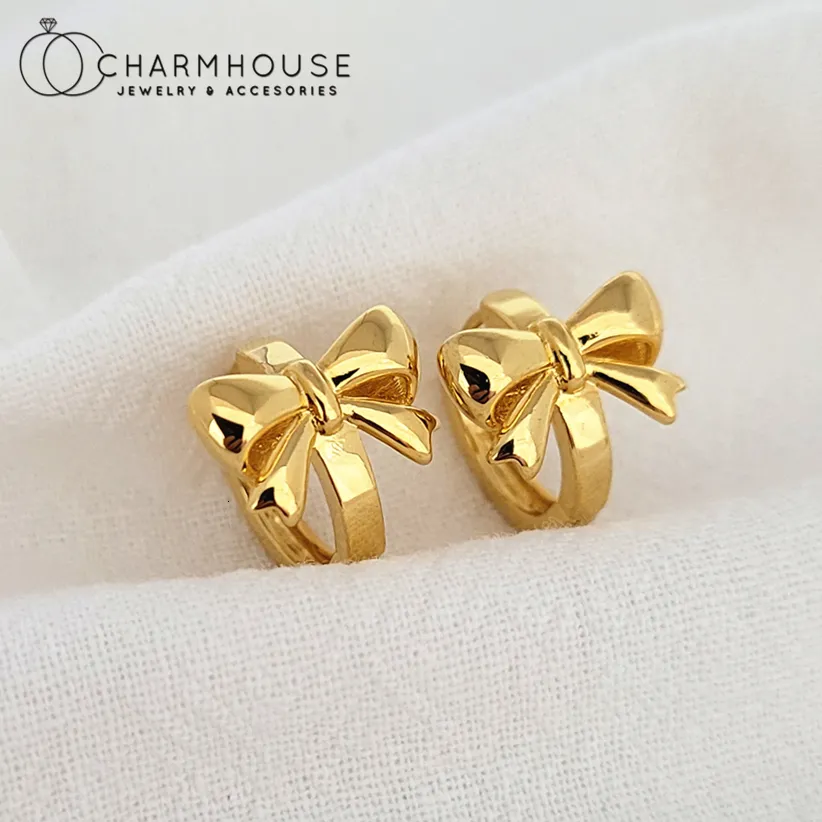 Stud Small Hoop örhängen 24k Yellow Gold Plated Bowknot Ear Cuff Women S Earring Set Brincos Pendientes Mujer Wedding Jewelry Gifts 230830