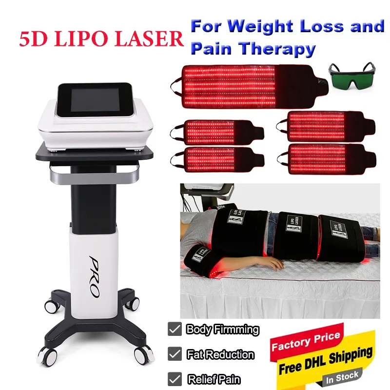 5D Lipo Laser Brucia grassi Macchina anticellulite Modellamento del corpo Perdita di peso Terapia del dolore 5D Maxlipo Attrezzatura portatile a doppia lunghezza d'onda con 5 cuscinetti per il trattamento