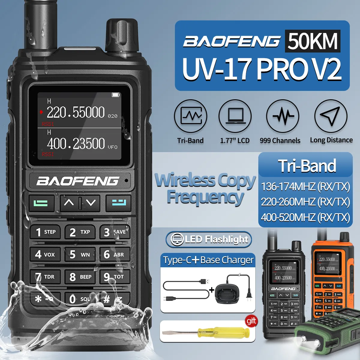 Walkie Talkie BaoFeng UV17 Pro V2 Frequenza di copia wireless Potente radio bidirezionale impermeabile S22 16KM a lungo raggio UV5R Ham 230830