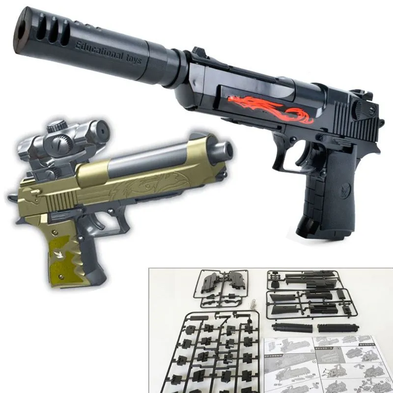 Diy deserto águia assalto arma conjunto brinquedo swat airsoft blocos de construção tijolo simulação pistola plástico rifle para crianças