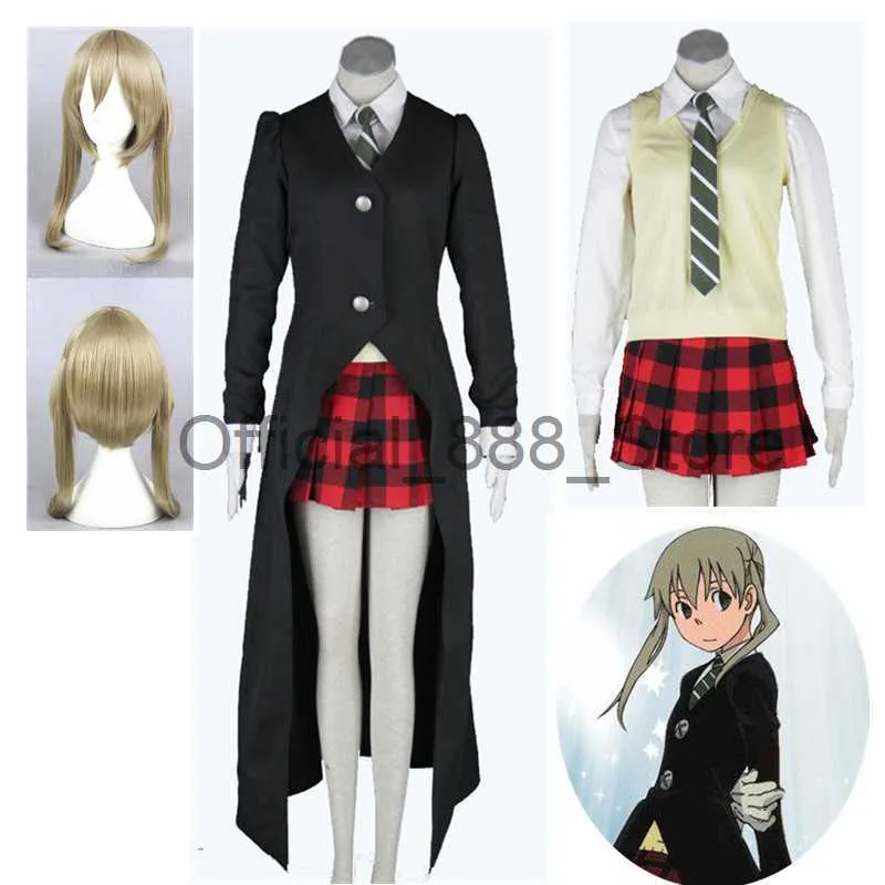 Anime Soul Eater Maka Albarn Cosplay Traje Mulheres Menina Saia Uniforme Halloween Carnaval Festa Peruca Jaquetas Gravata Branca X0830