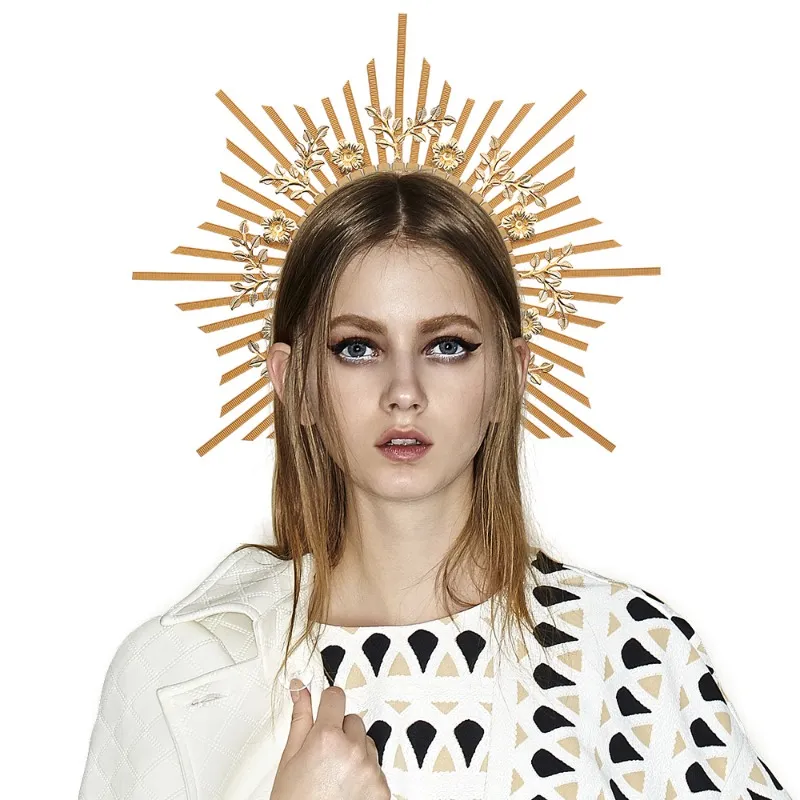 Halo Crown Sunburst Spiked Headbands 여성 여신 할로윈 축제 가장 무도회 파티 의상 헤드 피스 웨딩 코스프레