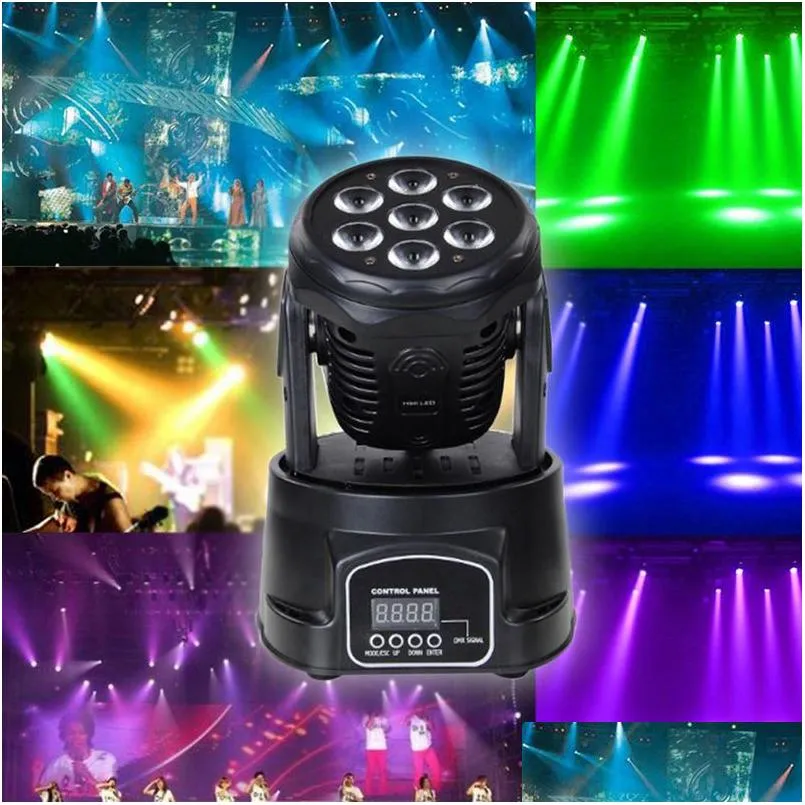 LED-effekter Professionell RGBW Mixing Color DMX-512 Mini Moving Head Light 7 Disco DJ Equipment DMX Lighting Strobe Stage Drop Delivery Dhitb