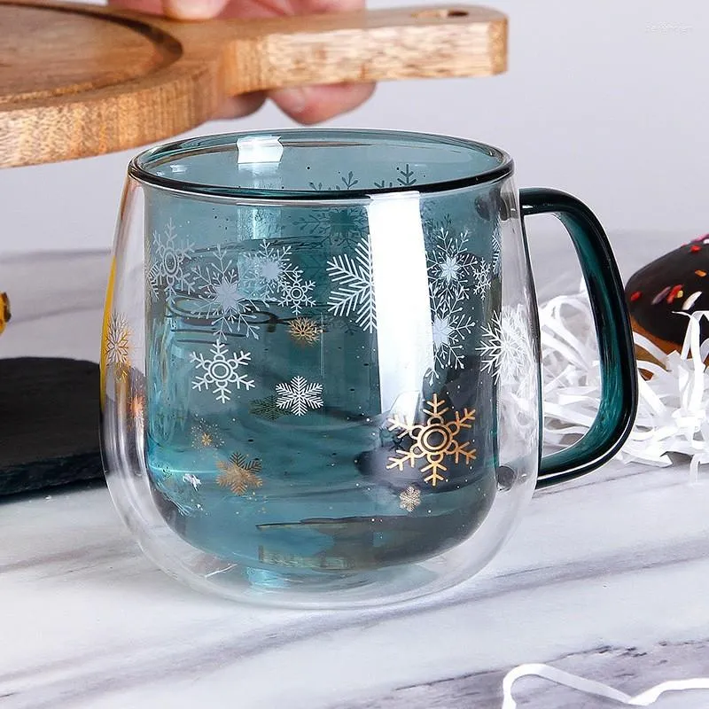 Verres à vin Flocon de neige de Noël fait à la main Boîte de couleur de haute qualité pour femme Style chinois Verre double couche résistant aux hautes températures avec