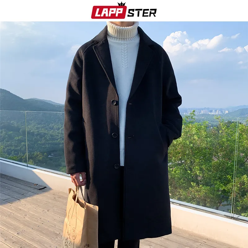 Herren Wollmischungen LAPPSTER Männer Koreanische Mode Winterjacke Mäntel Mantel Übergroße Harajuku Mantel Männliche Japanische Streetwear Jacken 230829