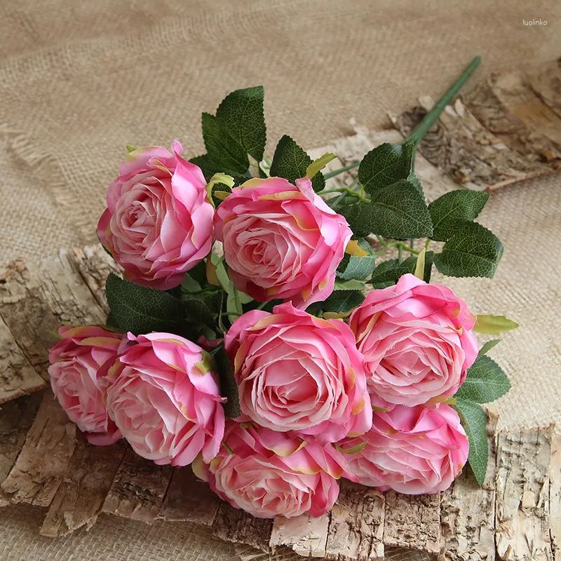 Flores decorativas de seda falsa flor artificial mil história rosa buquê el auditório decoração simulação rosas planta verde roxo